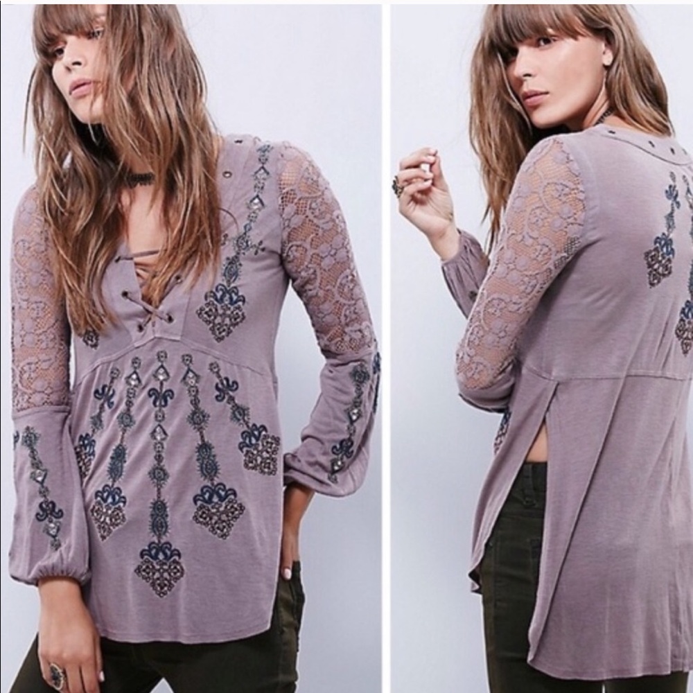 Free People Charlie Lace Up Tunic Top S